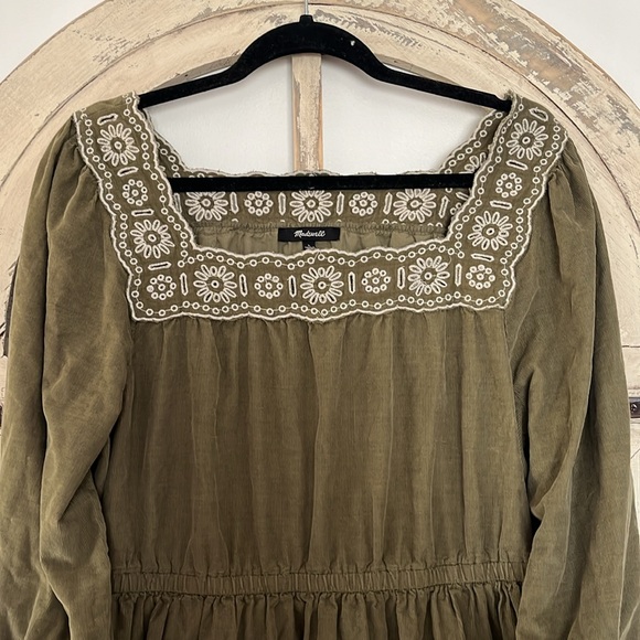 Madewell Embroidered Corduroy Square-Neck Mini Dress - Picture 4 of 10